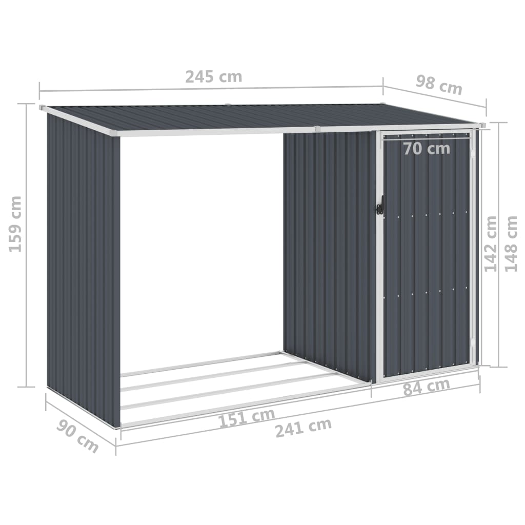 Garden Firewood Shed Anthracite 245x98x159 cm Galvanised Steel- Sheds, Garages & Carports - HomeShopIreland - Home Shop Ireland - Sheds, Garages & Carports - Garden Firewood Shed Anthracite 245x98x159 cm Galvanised Steel