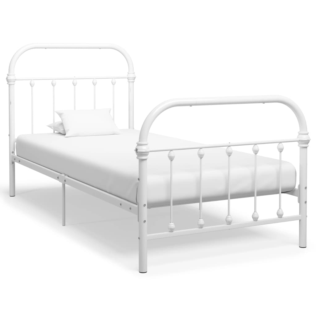 Bed Frame White Metal 100x200 cm- Beds & Bed Frames - HomeShopIreland - Home Shop Ireland - Beds & Bed Frames - Bed Frame White Metal 100x200 cm