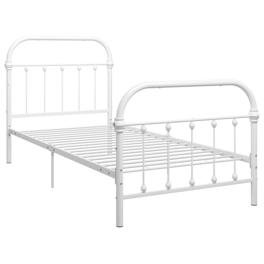 Bed Frame White Metal 100x200 cm- Beds & Bed Frames - HomeShopIreland - Home Shop Ireland - Beds & Bed Frames - Bed Frame White Metal 100x200 cm
