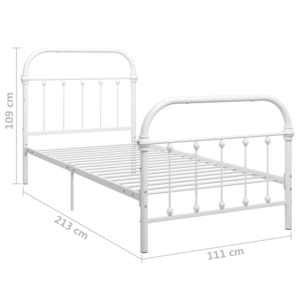 Bed Frame White Metal 100x200 cm- Beds & Bed Frames - HomeShopIreland - Home Shop Ireland - Beds & Bed Frames - Bed Frame White Metal 100x200 cm