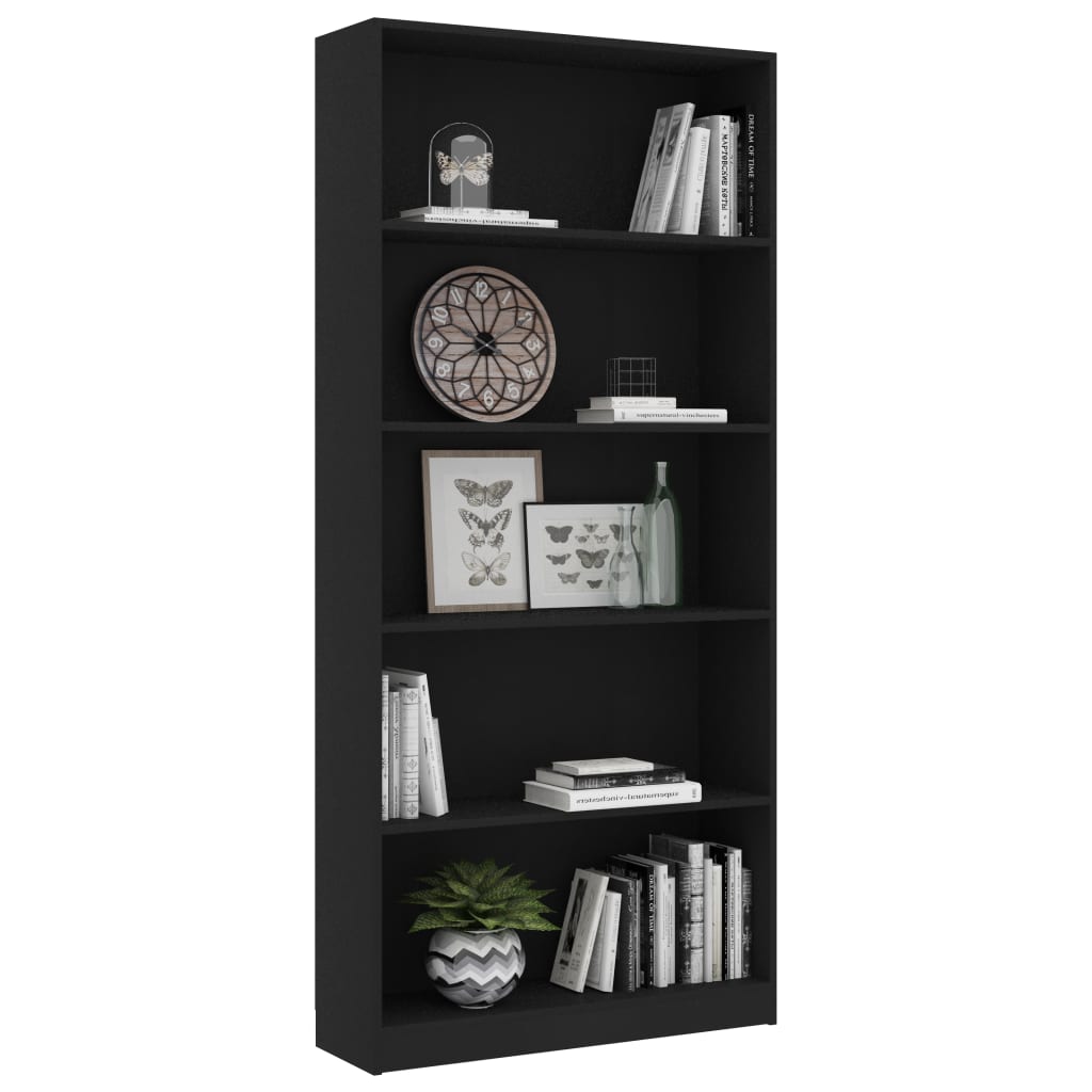 5-Tier Book Cabinet Black 80x24x175 cm Chipboard- Bookcases & Standing Shelves - HomeShopIreland - Home Shop Ireland - Bookcases & Standing Shelves - 5-Tier Book Cabinet Black 80x24x175 cm Chipboard