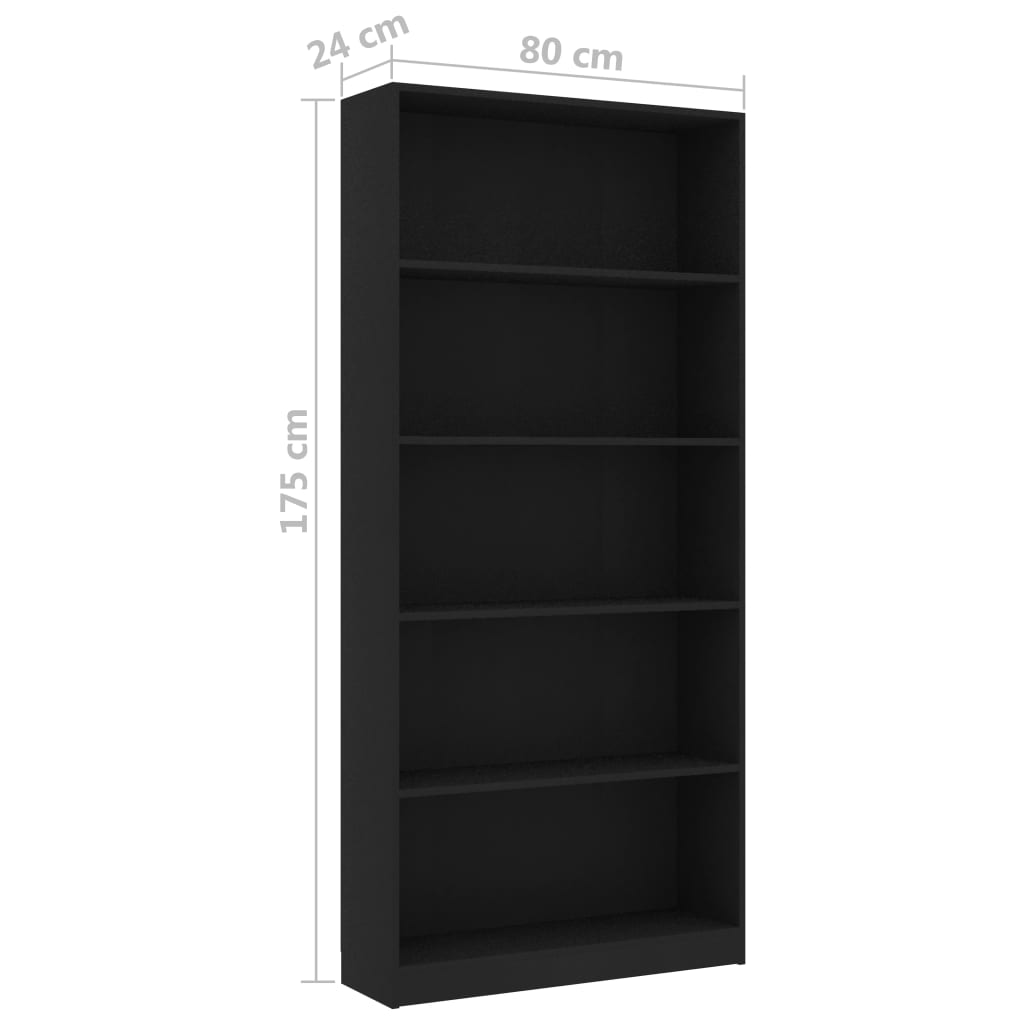 5-Tier Book Cabinet Black 80x24x175 cm Chipboard- Bookcases & Standing Shelves - HomeShopIreland - Home Shop Ireland - Bookcases & Standing Shelves - 5-Tier Book Cabinet Black 80x24x175 cm Chipboard