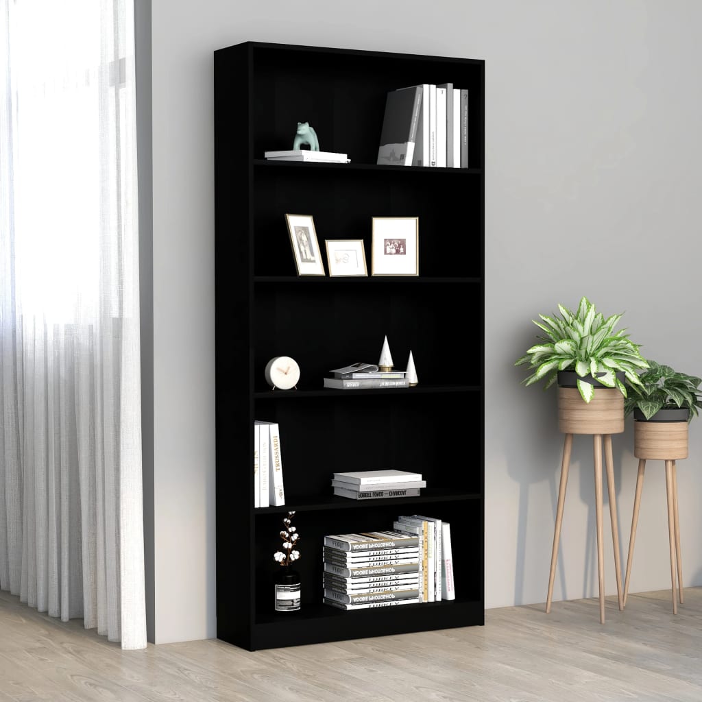 5-Tier Book Cabinet Black 80x24x175 cm Chipboard- Bookcases & Standing Shelves - HomeShopIreland - Home Shop Ireland - Bookcases & Standing Shelves - 5-Tier Book Cabinet Black 80x24x175 cm Chipboard