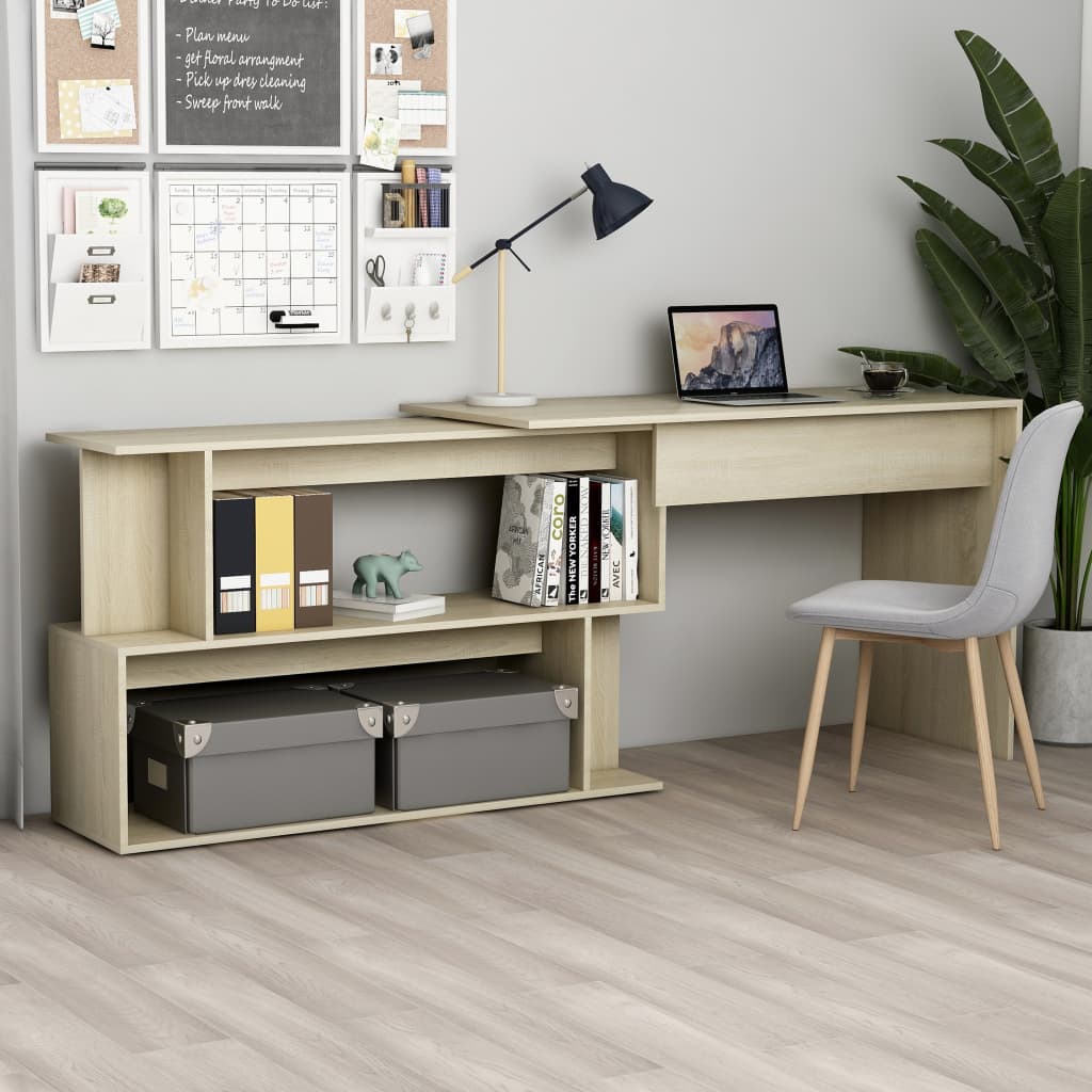 Corner Desk Sonoma Oak 200x50x76 cm Chipboard- Desks - HomeShopIreland - Home Shop Ireland - Desks - Corner Desk Sonoma Oak 200x50x76 cm Chipboard