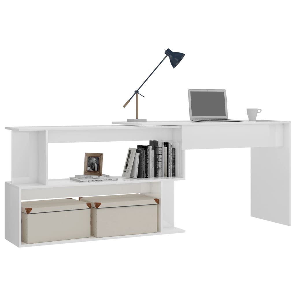 Corner Desk High Gloss White 200x50x76 cm Chipboard- Desks - HomeShopIreland - Home Shop Ireland - Desks - Corner Desk High Gloss White 200x50x76 cm Chipboard