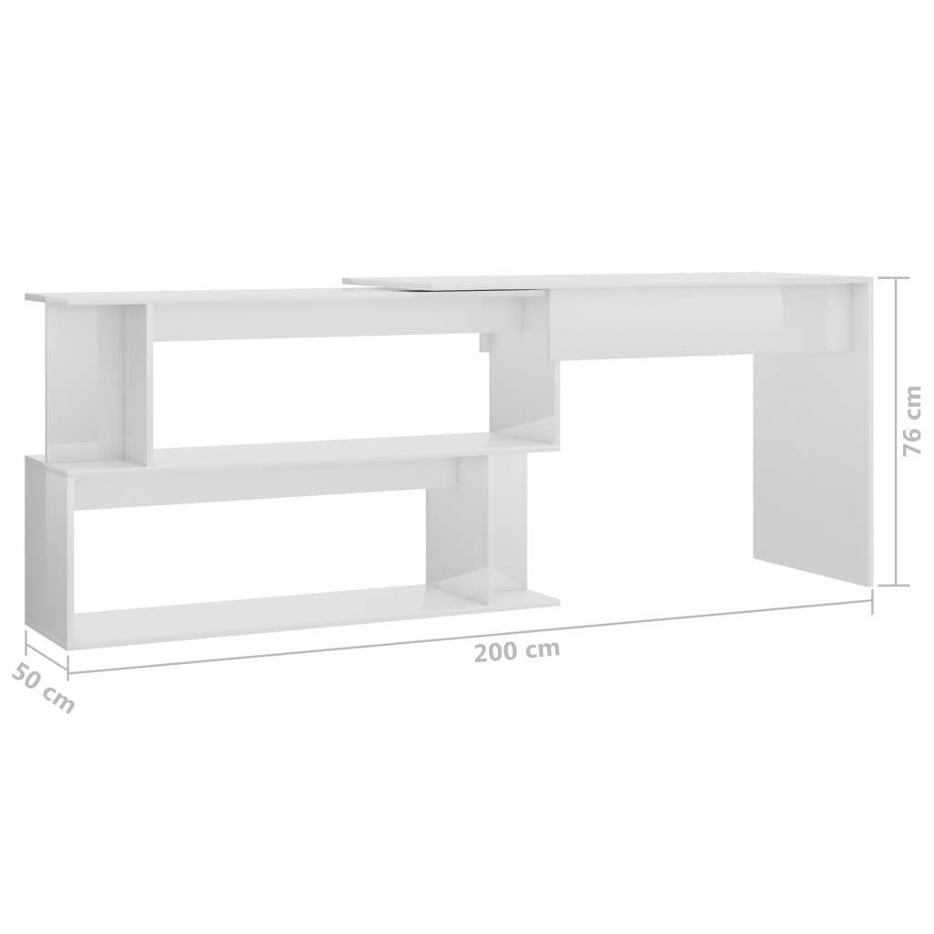 Corner Desk High Gloss White 200x50x76 cm Chipboard- Desks - HomeShopIreland - Home Shop Ireland - Desks - Corner Desk High Gloss White 200x50x76 cm Chipboard