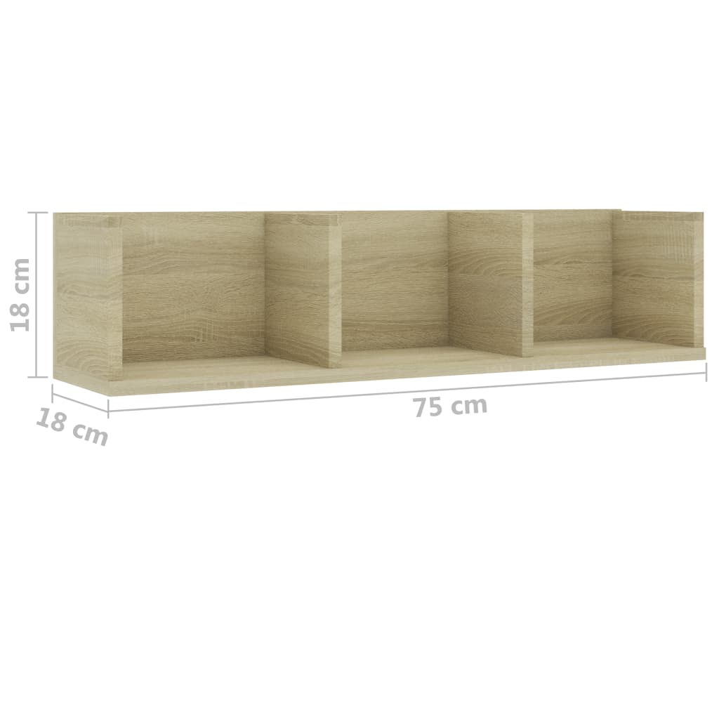 CD Wall Shelf Sonoma Oak 75x18x18 cm Chipboard- Wall Shelves & Ledges - HomeShopIreland - Home Shop Ireland - Wall Shelves & Ledges - CD Wall Shelf Sonoma Oak 75x18x18 cm Chipboard