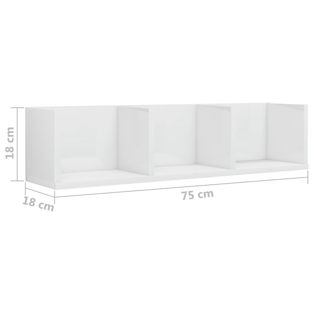 CD Wall Shelf High Gloss White 75x18x18 cm Chipboard- Wall Shelves & Ledges - HomeShopIreland - Home Shop Ireland - Wall Shelves & Ledges - CD Wall Shelf High Gloss White 75x18x18 cm Chipboard