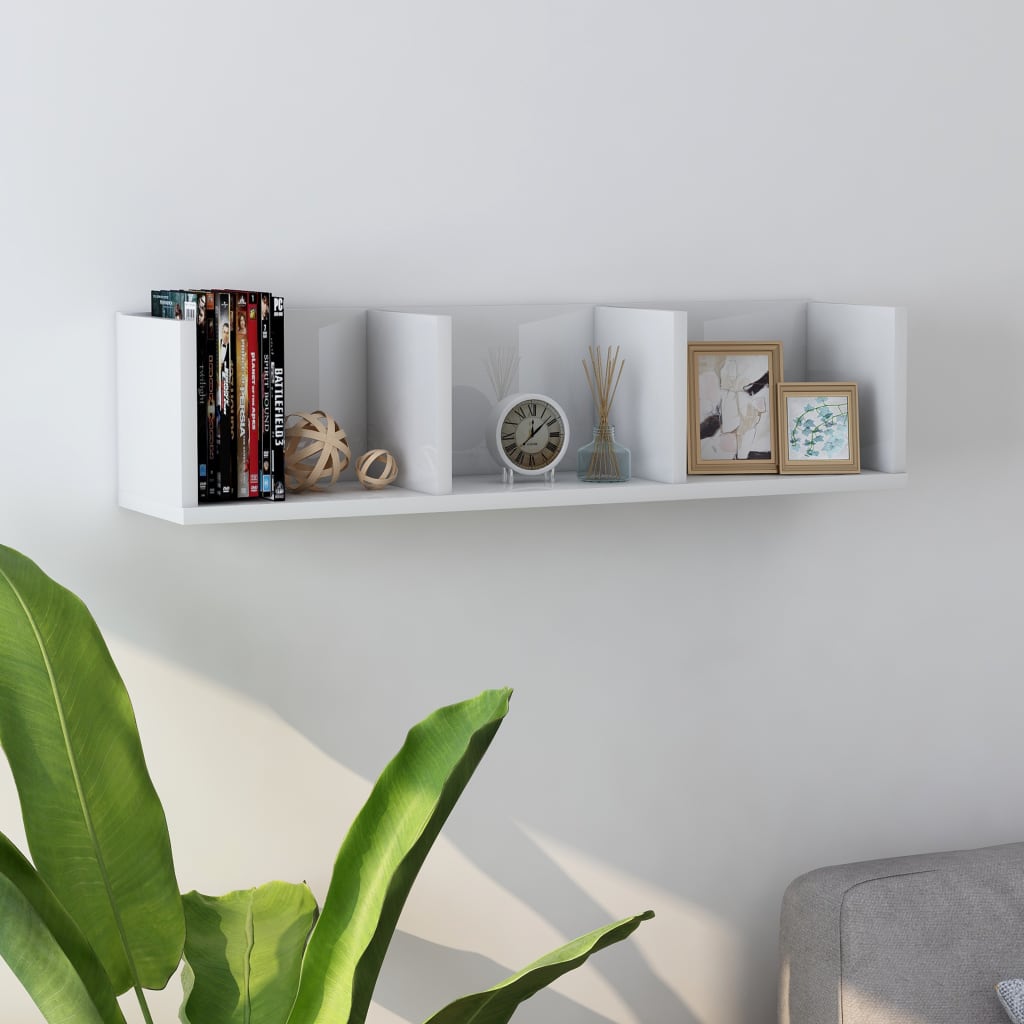 CD Wall Shelf High Gloss White 75x18x18 cm Chipboard- Wall Shelves & Ledges - HomeShopIreland - Home Shop Ireland - Wall Shelves & Ledges - CD Wall Shelf High Gloss White 75x18x18 cm Chipboard