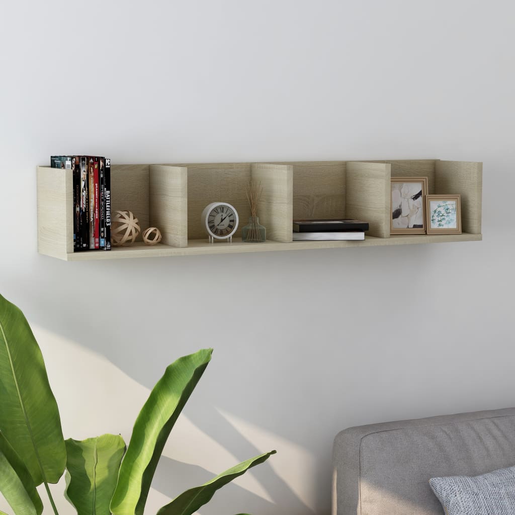 CD Wall Shelf Sonoma Oak 100x18x18 cm Chipboard- Wall Shelves & Ledges - HomeShopIreland - Home Shop Ireland - Wall Shelves & Ledges - CD Wall Shelf Sonoma Oak 100x18x18 cm Chipboard