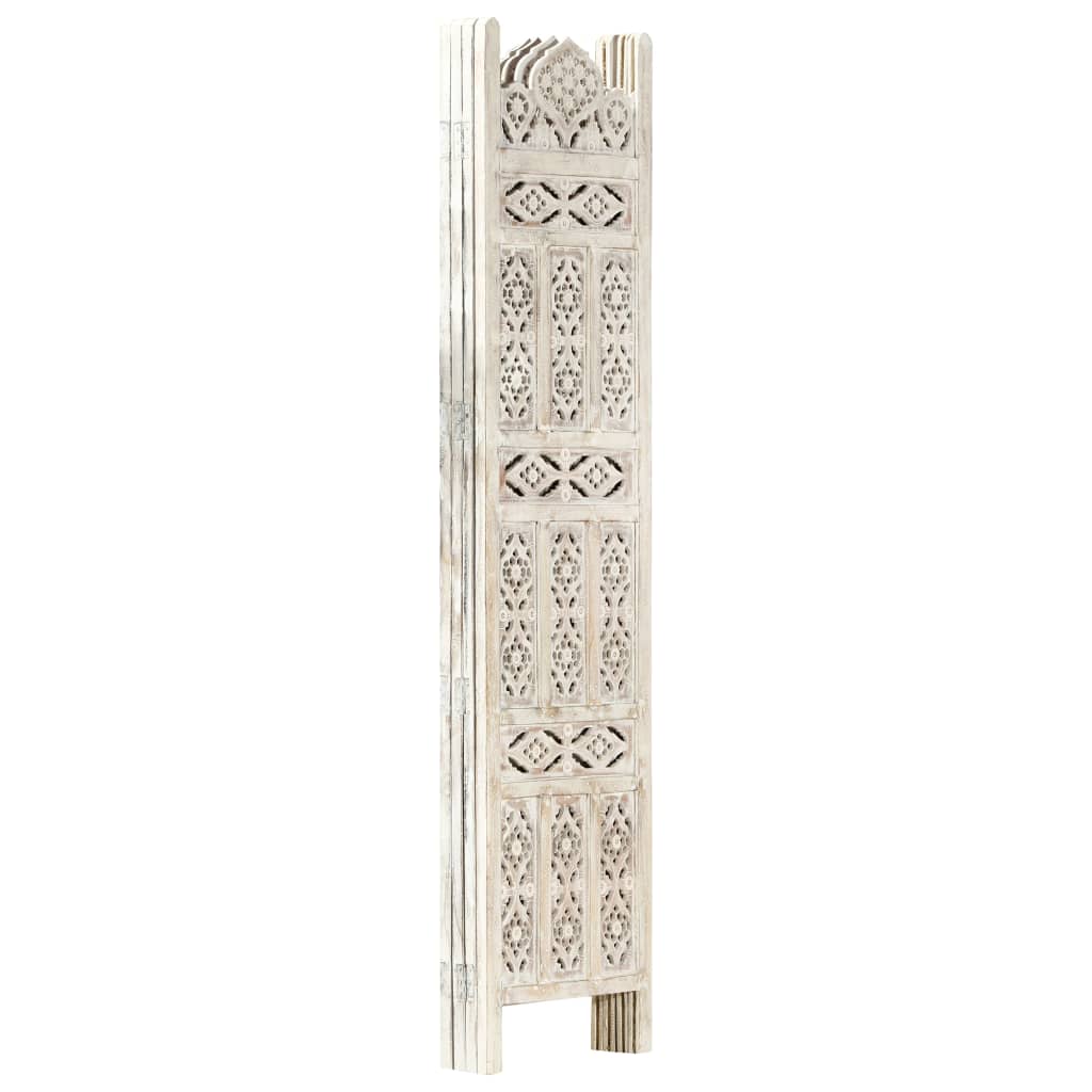 Hand carved 4-Panel Room Divider White 160x165 cm Solid Mango Wood- Room Dividers - HomeShopIreland - Home Shop Ireland - Room Dividers - Hand carved 4-Panel Room Divider White 160x165 cm Solid Mango Wood
