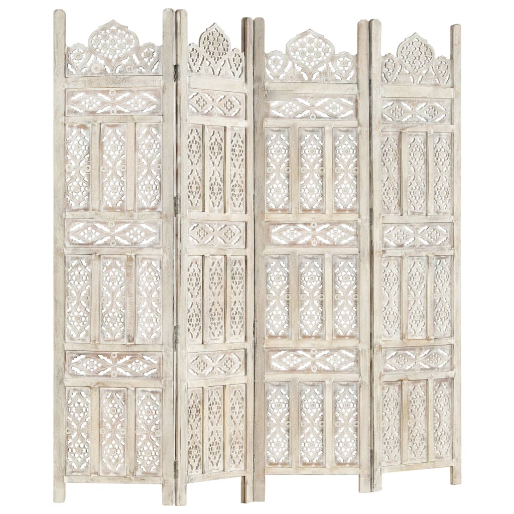 Hand carved 4-Panel Room Divider White 160x165 cm Solid Mango Wood- Room Dividers - HomeShopIreland - Home Shop Ireland - Room Dividers - Hand carved 4-Panel Room Divider White 160x165 cm Solid Mango Wood