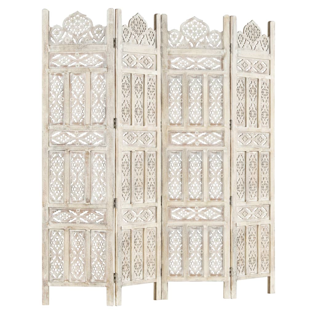Hand carved 4-Panel Room Divider White 160x165 cm Solid Mango Wood- Room Dividers - HomeShopIreland - Home Shop Ireland - Room Dividers - Hand carved 4-Panel Room Divider White 160x165 cm Solid Mango Wood