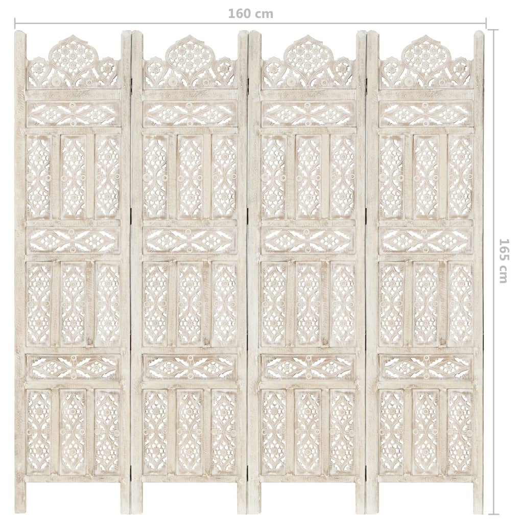 Hand carved 4-Panel Room Divider White 160x165 cm Solid Mango Wood- Room Dividers - HomeShopIreland - Home Shop Ireland - Room Dividers - Hand carved 4-Panel Room Divider White 160x165 cm Solid Mango Wood