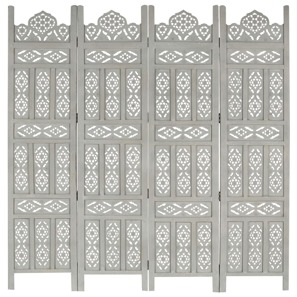 Hand carved 4-Panel Room Divider Grey 160x165 cm Solid Mango Wood- Room Dividers - HomeShopIreland - Home Shop Ireland - Room Dividers - Hand carved 4-Panel Room Divider Grey 160x165 cm Solid Mango Wood