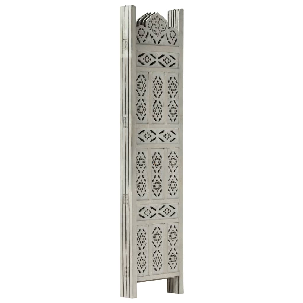 Hand carved 4-Panel Room Divider Grey 160x165 cm Solid Mango Wood- Room Dividers - HomeShopIreland - Home Shop Ireland - Room Dividers - Hand carved 4-Panel Room Divider Grey 160x165 cm Solid Mango Wood