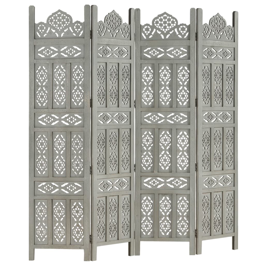 Hand carved 4-Panel Room Divider Grey 160x165 cm Solid Mango Wood- Room Dividers - HomeShopIreland - Home Shop Ireland - Room Dividers - Hand carved 4-Panel Room Divider Grey 160x165 cm Solid Mango Wood