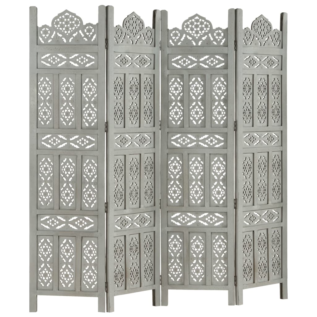 Hand carved 4-Panel Room Divider Grey 160x165 cm Solid Mango Wood- Room Dividers - HomeShopIreland - Home Shop Ireland - Room Dividers - Hand carved 4-Panel Room Divider Grey 160x165 cm Solid Mango Wood