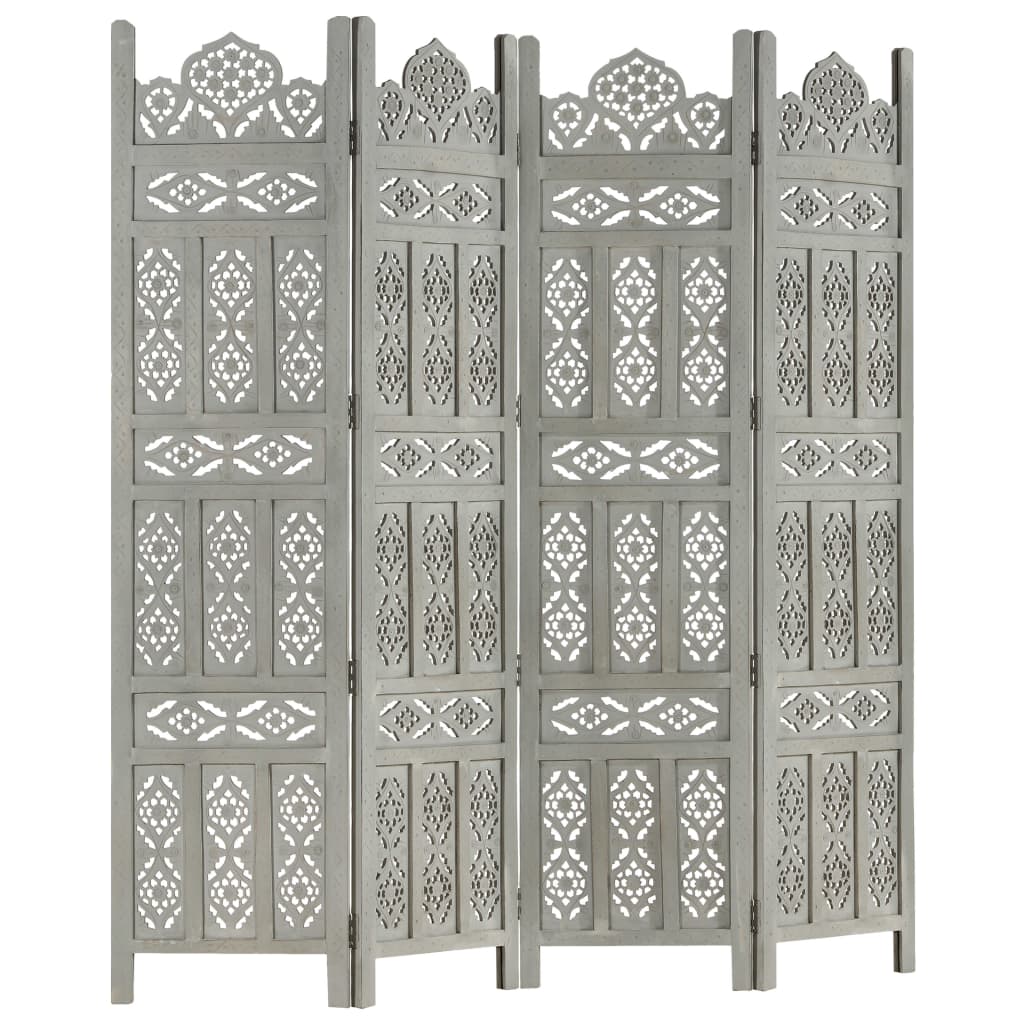 Hand carved 4-Panel Room Divider Grey 160x165 cm Solid Mango Wood- Room Dividers - HomeShopIreland - Home Shop Ireland - Room Dividers - Hand carved 4-Panel Room Divider Grey 160x165 cm Solid Mango Wood