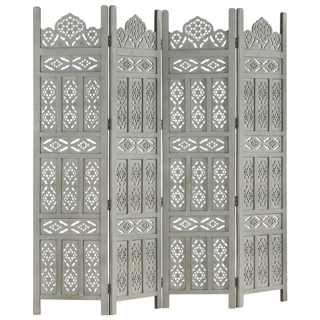 Hand carved 4-Panel Room Divider Grey 160x165 cm Solid Mango Wood- Room Dividers - HomeShopIreland - Home Shop Ireland - Room Dividers - Hand carved 4-Panel Room Divider Grey 160x165 cm Solid Mango Wood