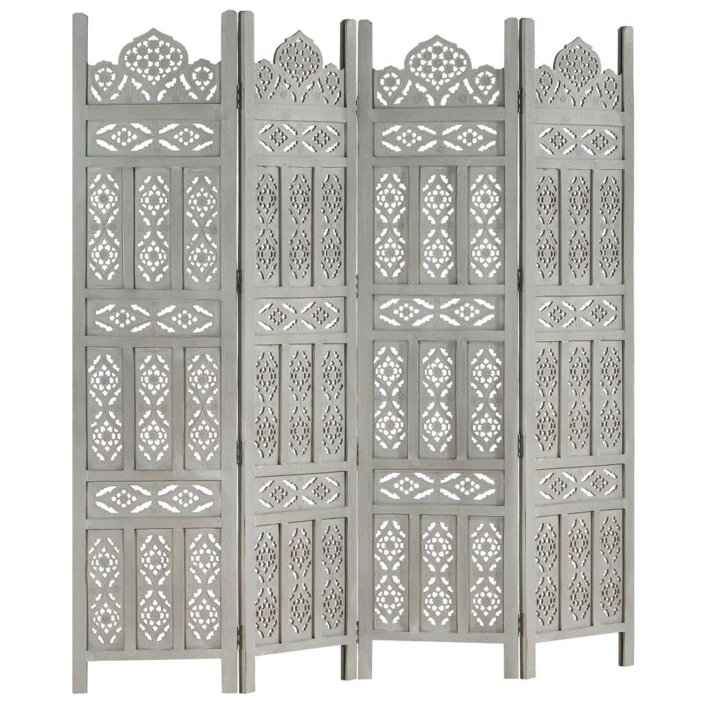 Hand carved 4-Panel Room Divider Grey 160x165 cm Solid Mango Wood- Room Dividers - HomeShopIreland - Home Shop Ireland - Room Dividers - Hand carved 4-Panel Room Divider Grey 160x165 cm Solid Mango Wood