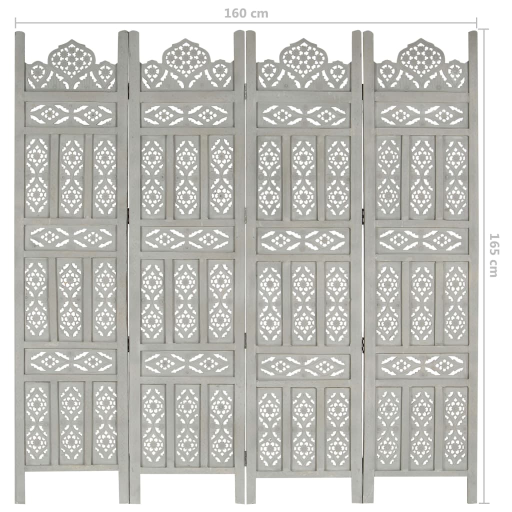 Hand carved 4-Panel Room Divider Grey 160x165 cm Solid Mango Wood- Room Dividers - HomeShopIreland - Home Shop Ireland - Room Dividers - Hand carved 4-Panel Room Divider Grey 160x165 cm Solid Mango Wood
