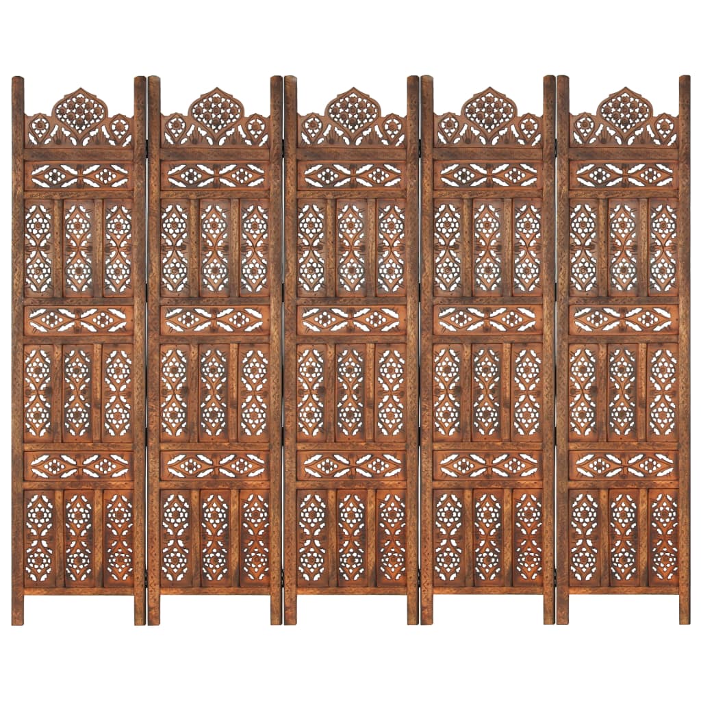 Hand carved 5-Panel Room Divider Brown 200x165 cm Solid Mango Wood- Room Dividers - HomeShopIreland - Home Shop Ireland - Room Dividers - Hand carved 5-Panel Room Divider Brown 200x165 cm Solid Mango Wood
