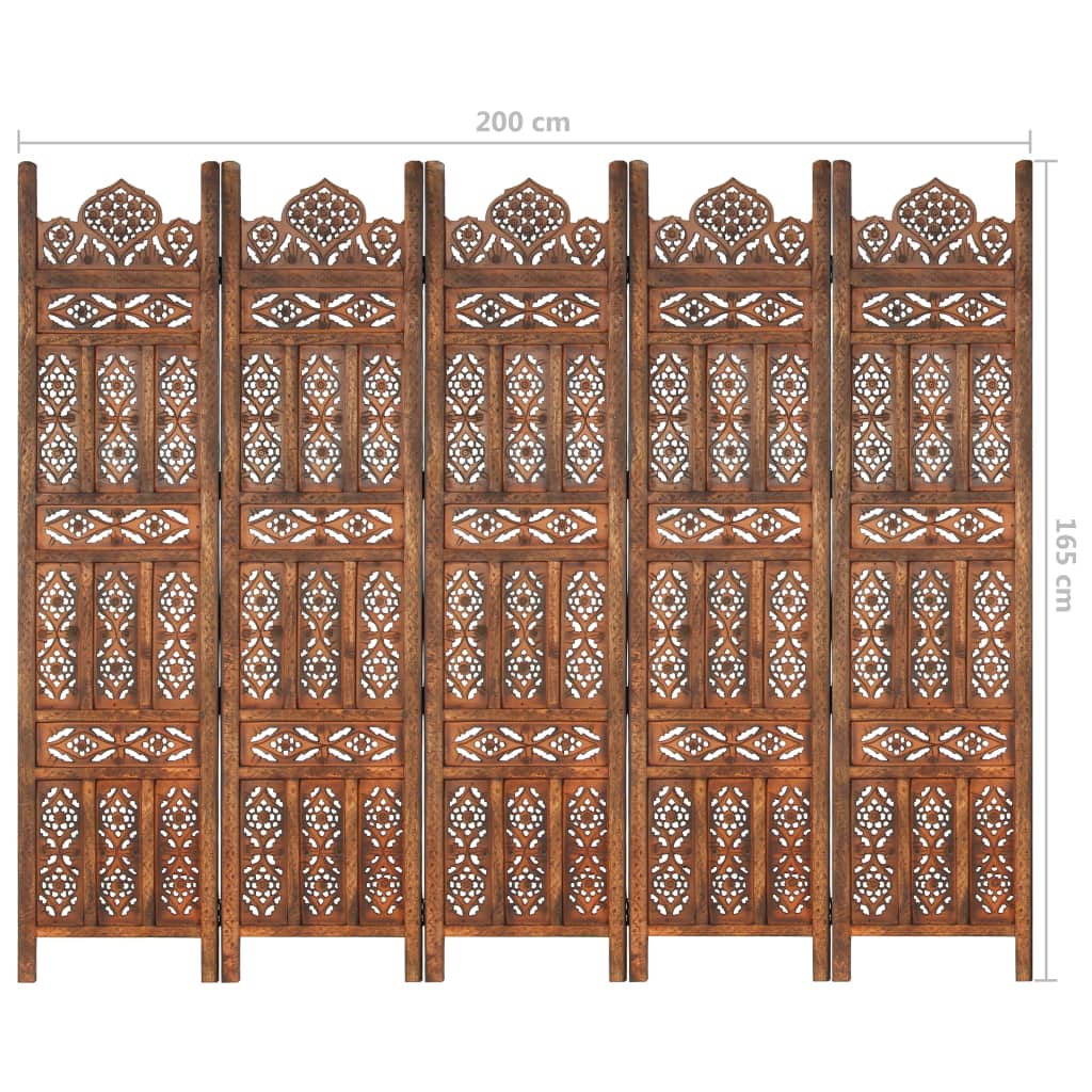 Hand carved 5-Panel Room Divider Brown 200x165 cm Solid Mango Wood- Room Dividers - HomeShopIreland - Home Shop Ireland - Room Dividers - Hand carved 5-Panel Room Divider Brown 200x165 cm Solid Mango Wood