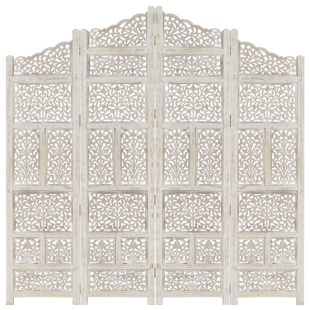 Hand carved 4-Panel Room Divider White 160x165 cm Solid Mango Wood- Room Dividers - HomeShopIreland - Home Shop Ireland - Room Dividers - Hand carved 4-Panel Room Divider White 160x165 cm Solid Mango Wood