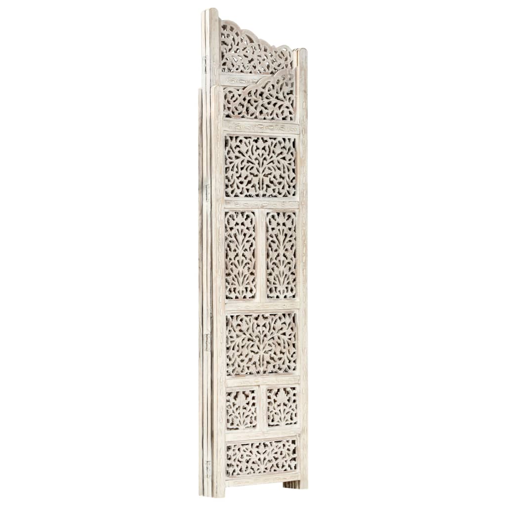 Hand carved 4-Panel Room Divider White 160x165 cm Solid Mango Wood- Room Dividers - HomeShopIreland - Home Shop Ireland - Room Dividers - Hand carved 4-Panel Room Divider White 160x165 cm Solid Mango Wood