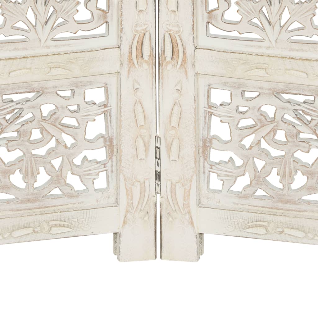 Hand carved 4-Panel Room Divider White 160x165 cm Solid Mango Wood- Room Dividers - HomeShopIreland - Home Shop Ireland - Room Dividers - Hand carved 4-Panel Room Divider White 160x165 cm Solid Mango Wood