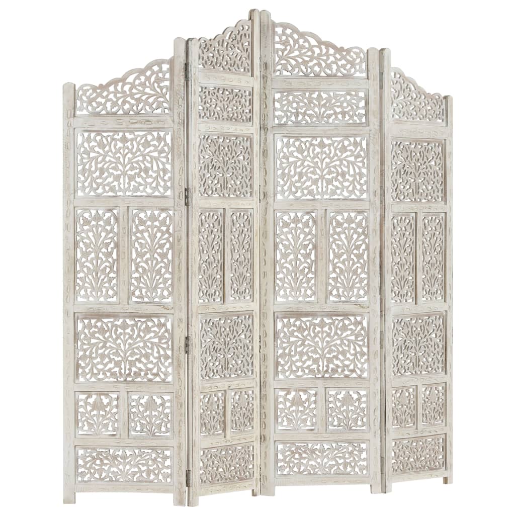 Hand carved 4-Panel Room Divider White 160x165 cm Solid Mango Wood- Room Dividers - HomeShopIreland - Home Shop Ireland - Room Dividers - Hand carved 4-Panel Room Divider White 160x165 cm Solid Mango Wood