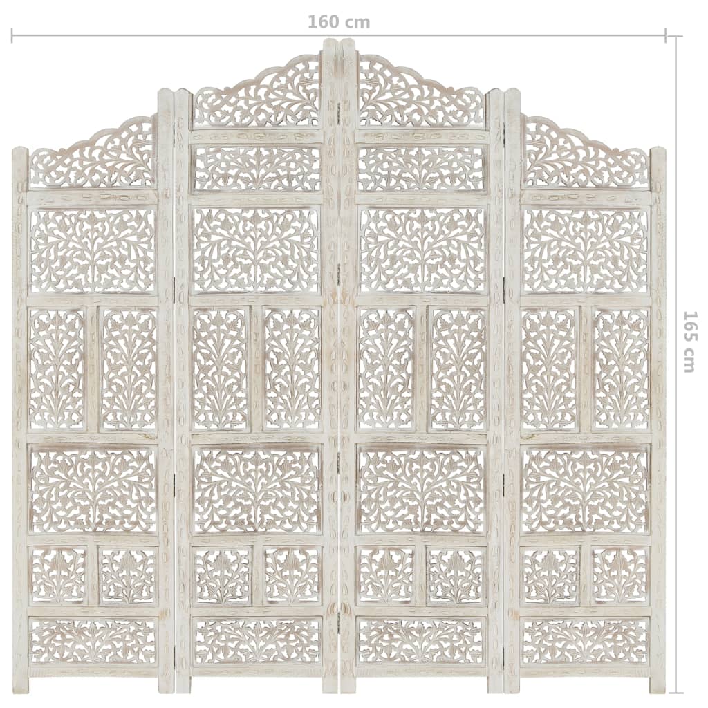 Hand carved 4-Panel Room Divider White 160x165 cm Solid Mango Wood- Room Dividers - HomeShopIreland - Home Shop Ireland - Room Dividers - Hand carved 4-Panel Room Divider White 160x165 cm Solid Mango Wood