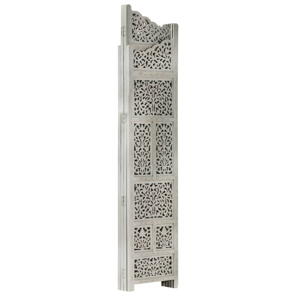 Hand carved 4-Panel Room Divider Grey 160x165 cm Solid Mango Wood- Room Dividers - HomeShopIreland - Home Shop Ireland - Room Dividers - Hand carved 4-Panel Room Divider Grey 160x165 cm Solid Mango Wood