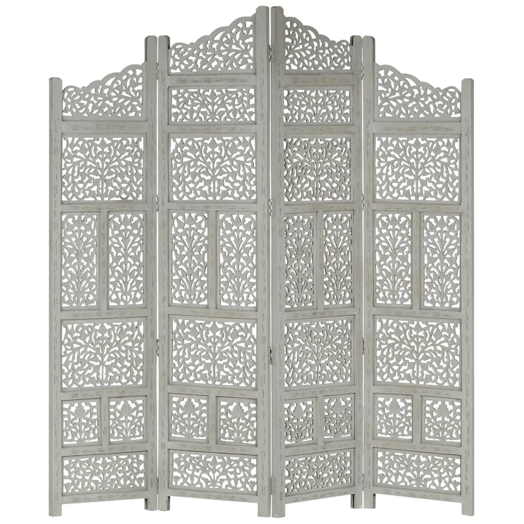 Hand carved 4-Panel Room Divider Grey 160x165 cm Solid Mango Wood- Room Dividers - HomeShopIreland - Home Shop Ireland - Room Dividers - Hand carved 4-Panel Room Divider Grey 160x165 cm Solid Mango Wood