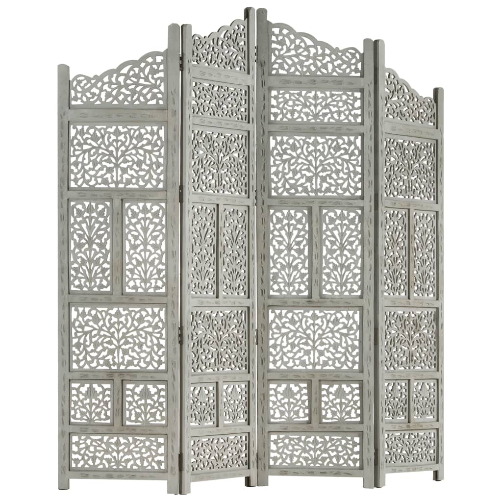 Hand carved 4-Panel Room Divider Grey 160x165 cm Solid Mango Wood- Room Dividers - HomeShopIreland - Home Shop Ireland - Room Dividers - Hand carved 4-Panel Room Divider Grey 160x165 cm Solid Mango Wood