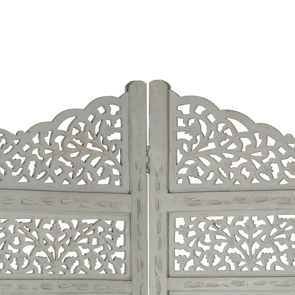 Hand carved 4-Panel Room Divider Grey 160x165 cm Solid Mango Wood- Room Dividers - HomeShopIreland - Home Shop Ireland - Room Dividers - Hand carved 4-Panel Room Divider Grey 160x165 cm Solid Mango Wood