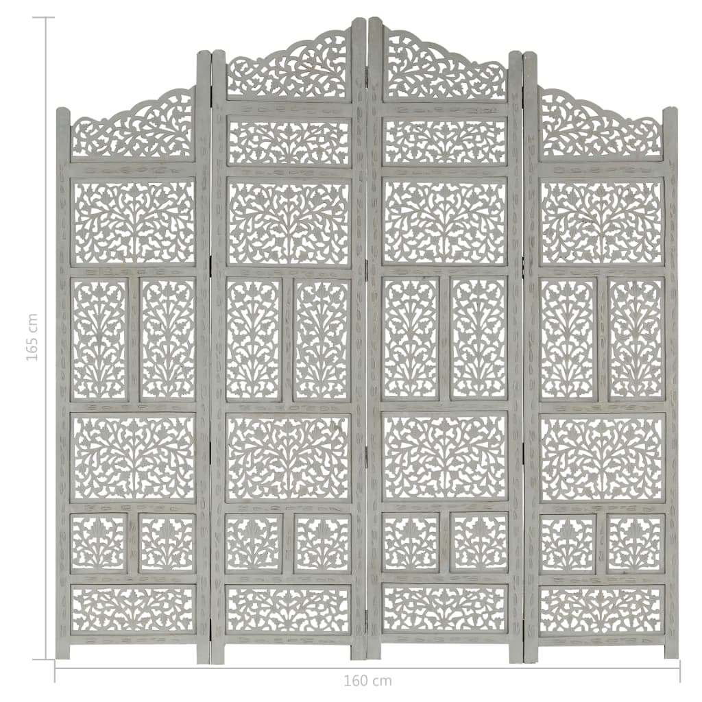 Hand carved 4-Panel Room Divider Grey 160x165 cm Solid Mango Wood- Room Dividers - HomeShopIreland - Home Shop Ireland - Room Dividers - Hand carved 4-Panel Room Divider Grey 160x165 cm Solid Mango Wood