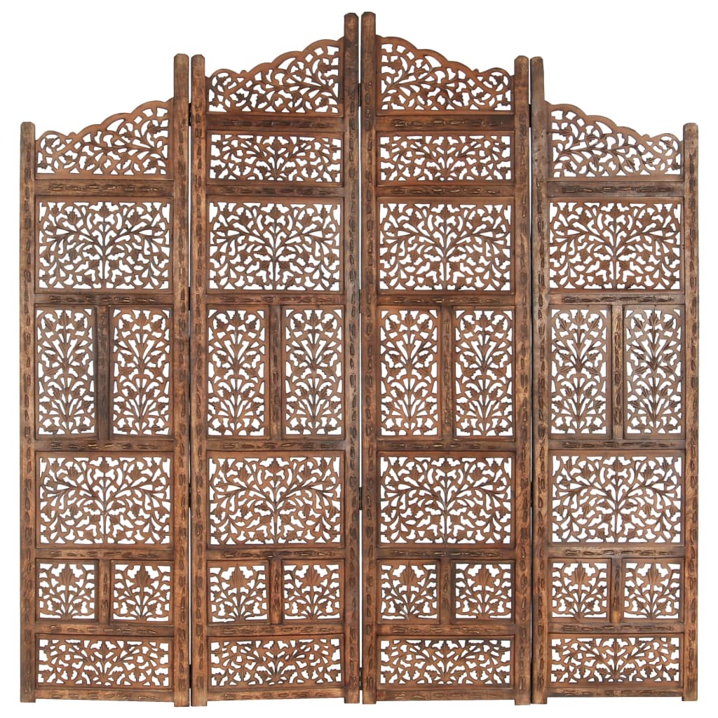 Hand carved 4-Panel Room Divider Brown 160x165 cm Solid Mango Wood- Room Dividers - HomeShopIreland - Home Shop Ireland - Room Dividers - Hand carved 4-Panel Room Divider Brown 160x165 cm Solid Mango Wood