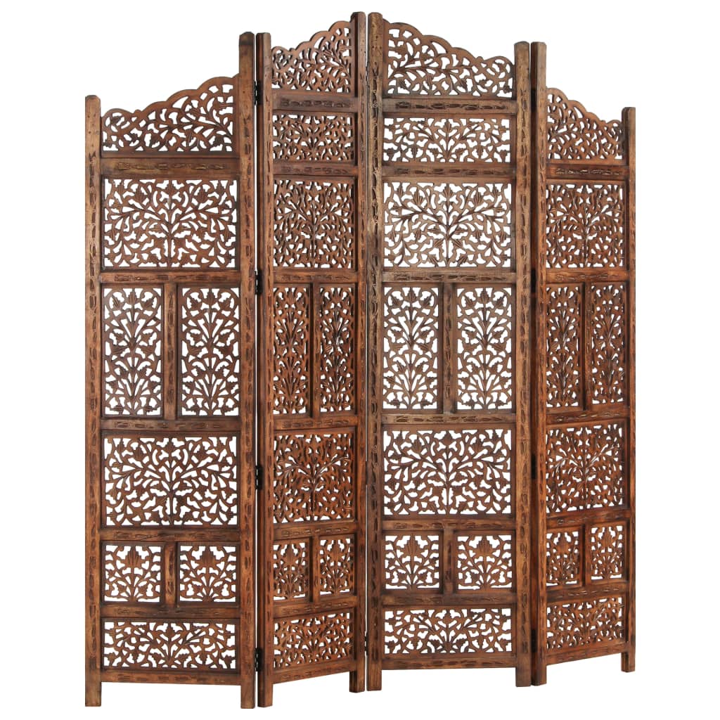 Hand carved 4-Panel Room Divider Brown 160x165 cm Solid Mango Wood- Room Dividers - HomeShopIreland - Home Shop Ireland - Room Dividers - Hand carved 4-Panel Room Divider Brown 160x165 cm Solid Mango Wood