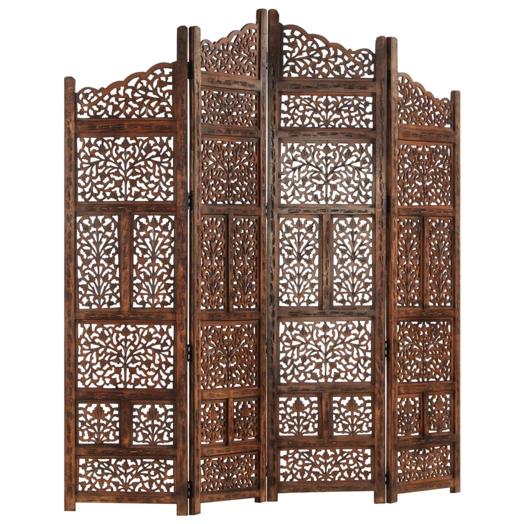 Hand carved 4-Panel Room Divider Brown 160x165 cm Solid Mango Wood- Room Dividers - HomeShopIreland - Home Shop Ireland - Room Dividers - Hand carved 4-Panel Room Divider Brown 160x165 cm Solid Mango Wood