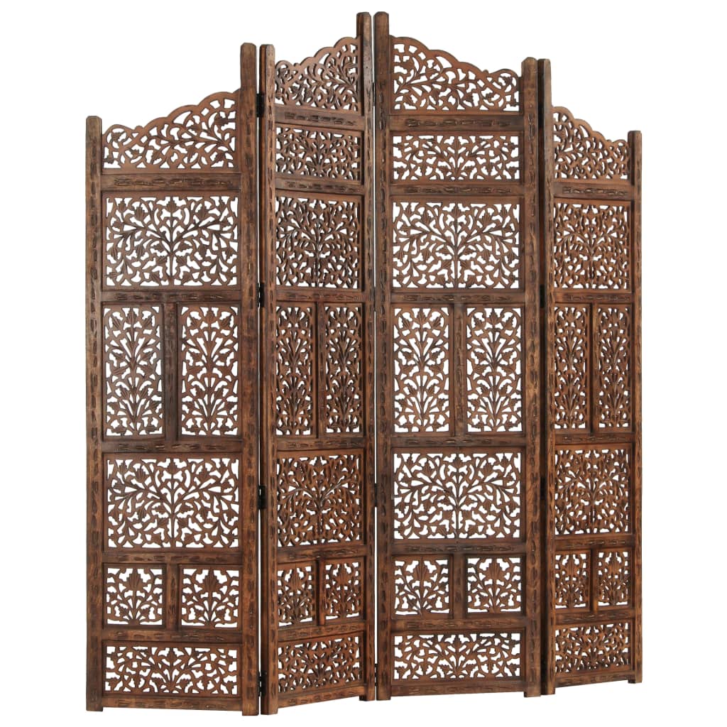 Hand carved 4-Panel Room Divider Brown 160x165 cm Solid Mango Wood- Room Dividers - HomeShopIreland - Home Shop Ireland - Room Dividers - Hand carved 4-Panel Room Divider Brown 160x165 cm Solid Mango Wood