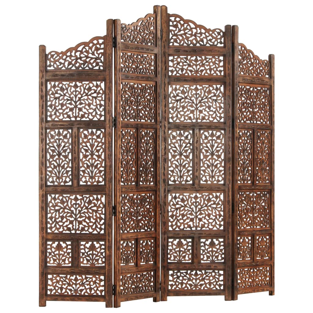 Hand carved 4-Panel Room Divider Brown 160x165 cm Solid Mango Wood- Room Dividers - HomeShopIreland - Home Shop Ireland - Room Dividers - Hand carved 4-Panel Room Divider Brown 160x165 cm Solid Mango Wood