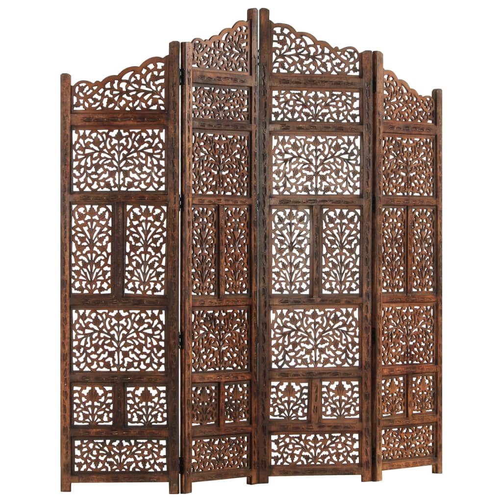 Hand carved 4-Panel Room Divider Brown 160x165 cm Solid Mango Wood- Room Dividers - HomeShopIreland - Home Shop Ireland - Room Dividers - Hand carved 4-Panel Room Divider Brown 160x165 cm Solid Mango Wood
