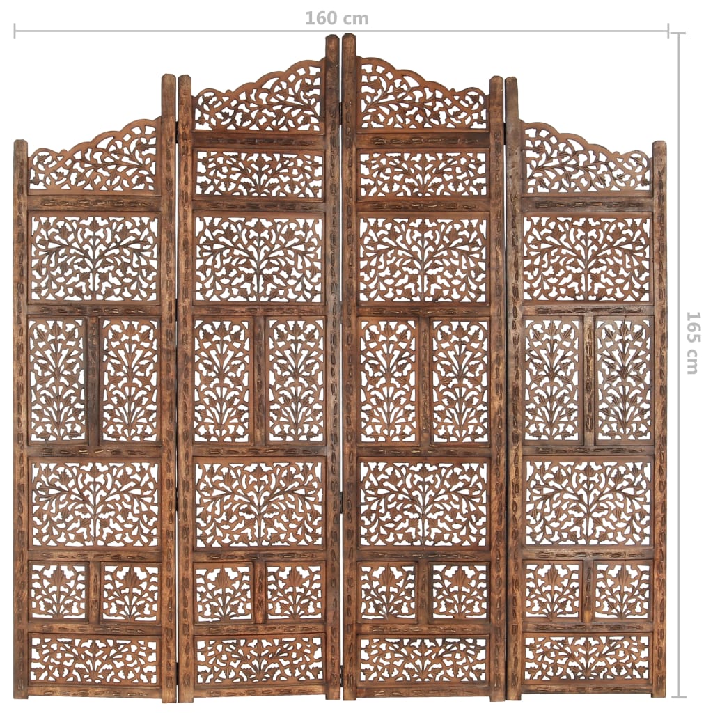 Hand carved 4-Panel Room Divider Brown 160x165 cm Solid Mango Wood- Room Dividers - HomeShopIreland - Home Shop Ireland - Room Dividers - Hand carved 4-Panel Room Divider Brown 160x165 cm Solid Mango Wood