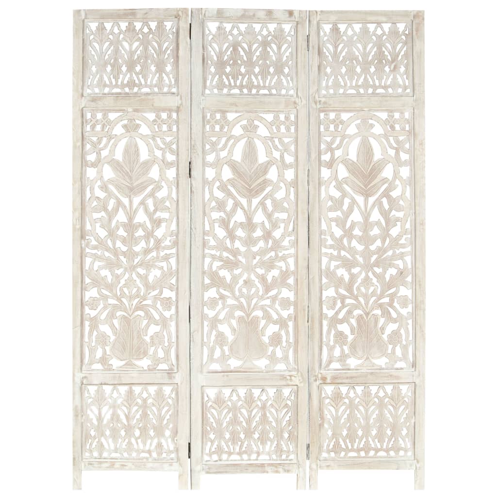 Hand carved 3-Panel Room Divider White 120x165 cm Solid Mango Wood- Room Dividers - HomeShopIreland - Home Shop Ireland - Room Dividers - Hand carved 3-Panel Room Divider White 120x165 cm Solid Mango Wood