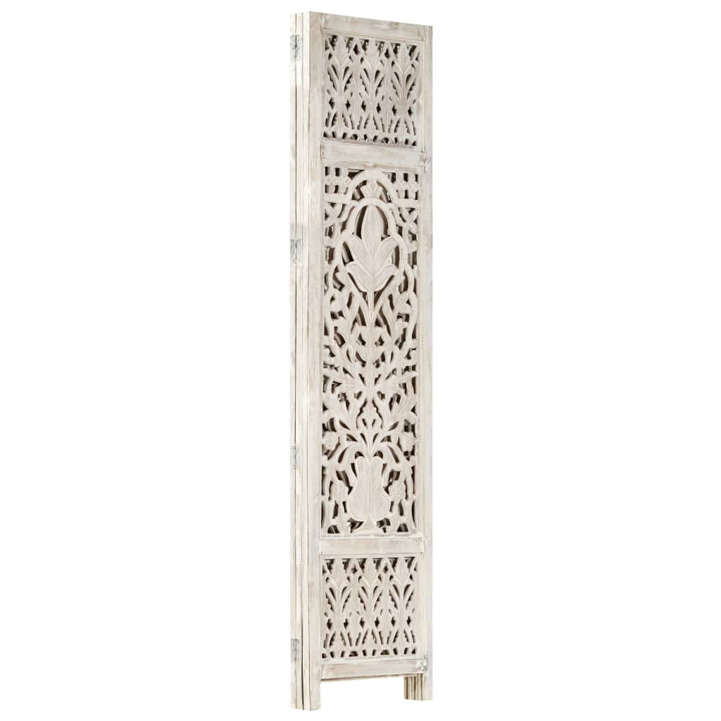 Hand carved 3-Panel Room Divider White 120x165 cm Solid Mango Wood- Room Dividers - HomeShopIreland - Home Shop Ireland - Room Dividers - Hand carved 3-Panel Room Divider White 120x165 cm Solid Mango Wood
