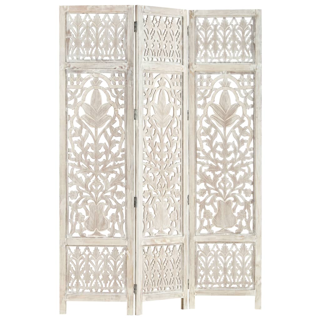 Hand carved 3-Panel Room Divider White 120x165 cm Solid Mango Wood- Room Dividers - HomeShopIreland - Home Shop Ireland - Room Dividers - Hand carved 3-Panel Room Divider White 120x165 cm Solid Mango Wood