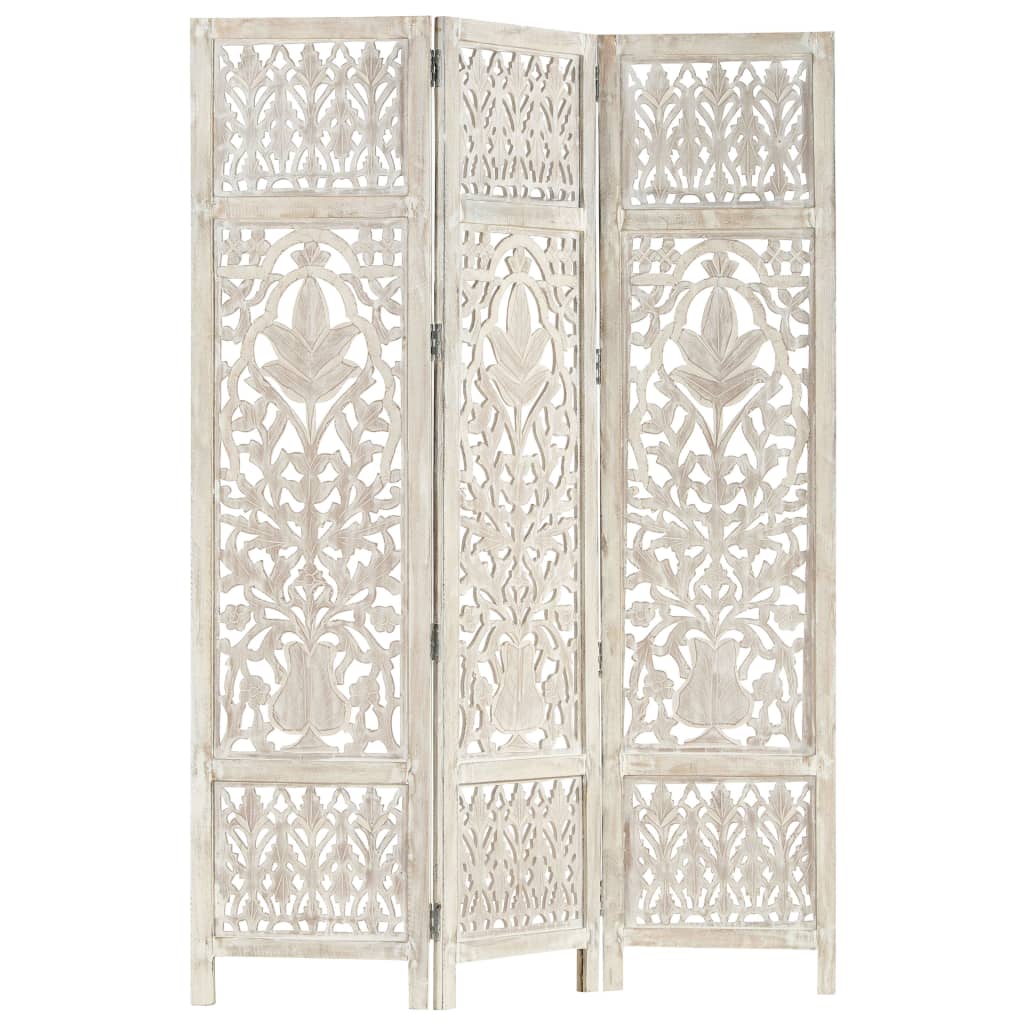 Hand carved 3-Panel Room Divider White 120x165 cm Solid Mango Wood- Room Dividers - HomeShopIreland - Home Shop Ireland - Room Dividers - Hand carved 3-Panel Room Divider White 120x165 cm Solid Mango Wood