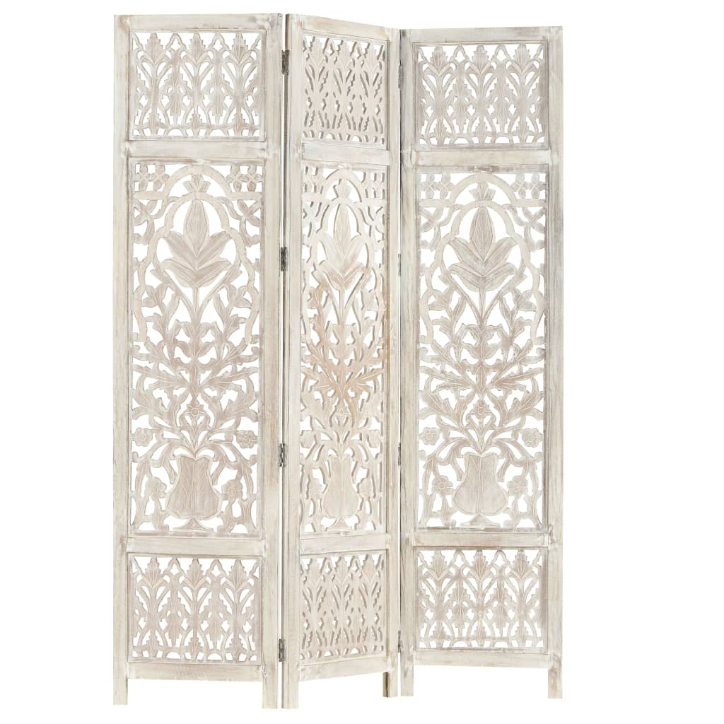 Hand carved 3-Panel Room Divider White 120x165 cm Solid Mango Wood- Room Dividers - HomeShopIreland - Home Shop Ireland - Room Dividers - Hand carved 3-Panel Room Divider White 120x165 cm Solid Mango Wood